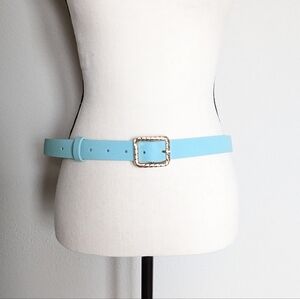 blue and gold faux leather textured adjustable belt